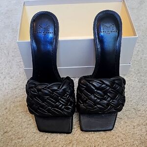 Marc Fisher Black Quilted Mules Sleek Slip-On Design NEW IN BOX